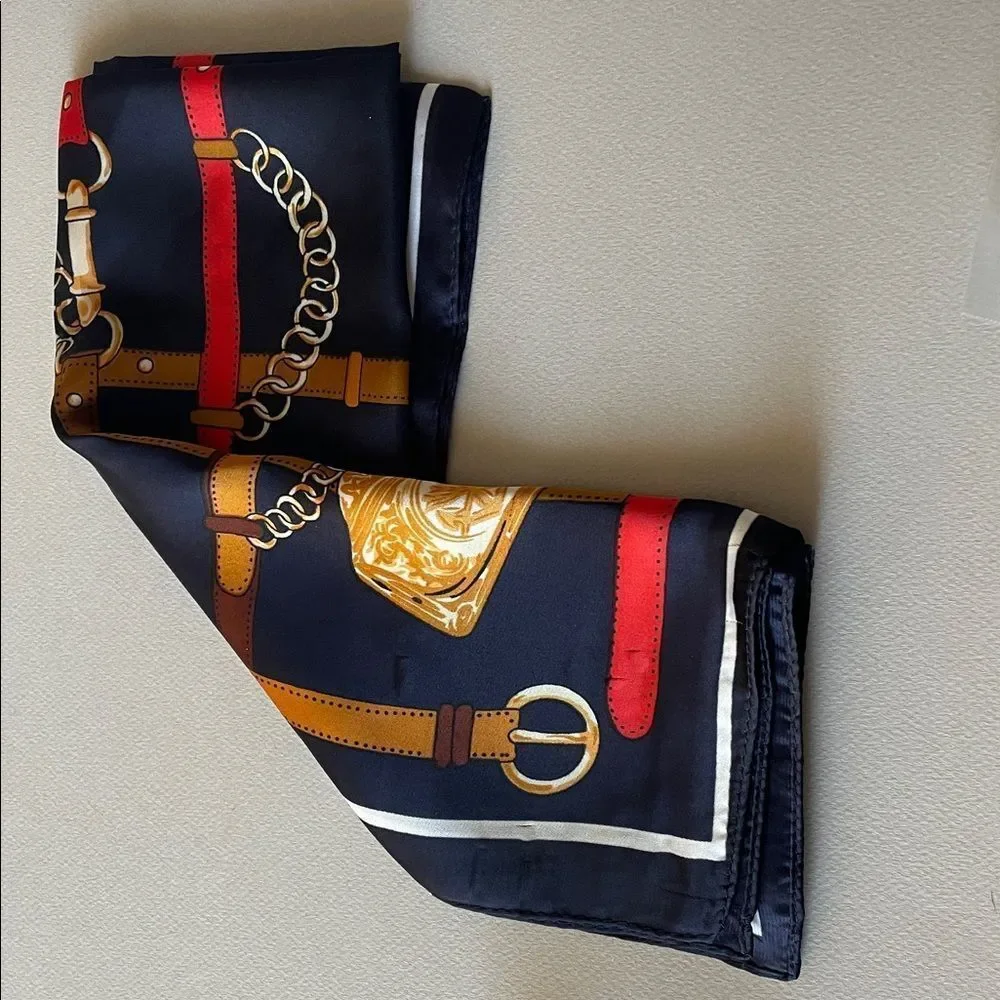 navy Chain & Belt Print Scarf N1286